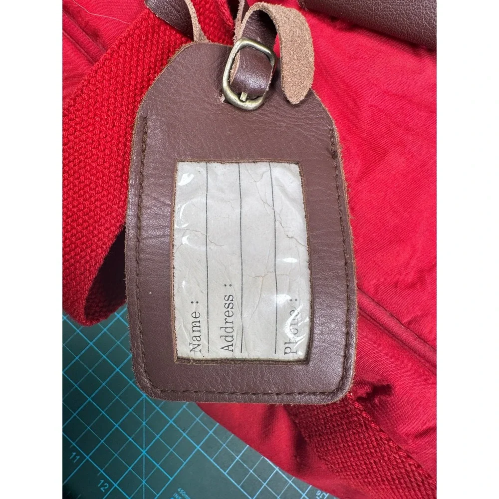 Vintage American Express Country Store Red Canvas Leather Duffel Travel Bag